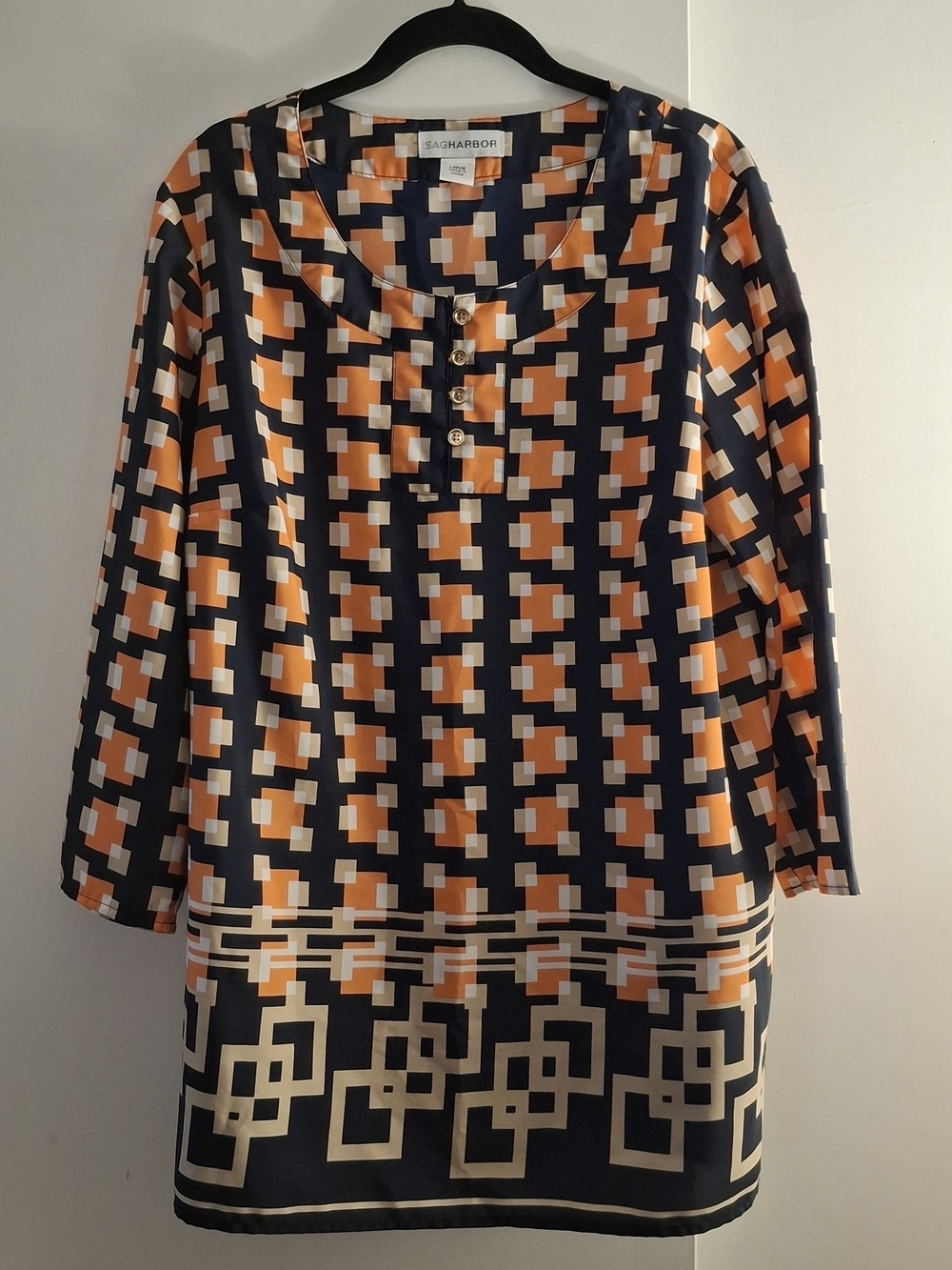 Sag Harbor Women's Navy Orange Geometric Tunic